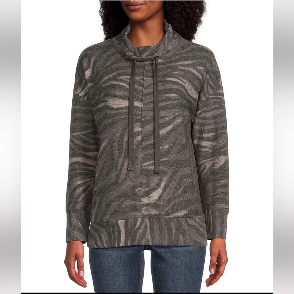 NWT Westbound Knit Long Sleeve Funnel Neck Tiger Pullover - Size XL